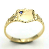 Genuine 9ct Small Yellow Gold Blue Sapphire Shield Signet Ring - Choose your ring size