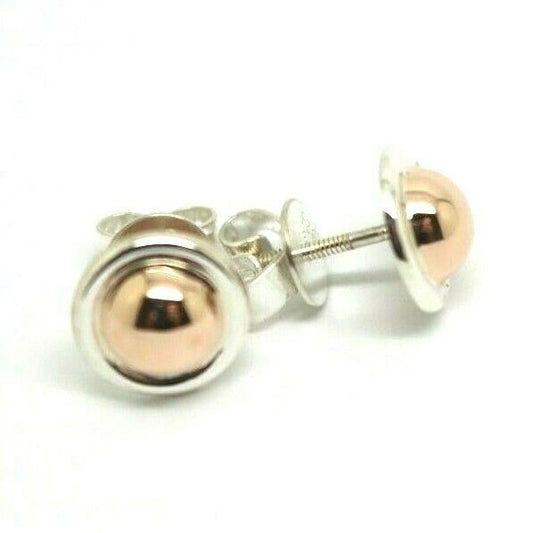 Kaedesigns New Genuine Sterling Silver & 9ct 9k Rose Gold 375 6mm Half Ball Earrings