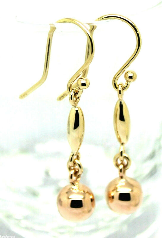 Genuine 9ct Yellow & Rose Gold 8mm Ball Long Drop Earrings