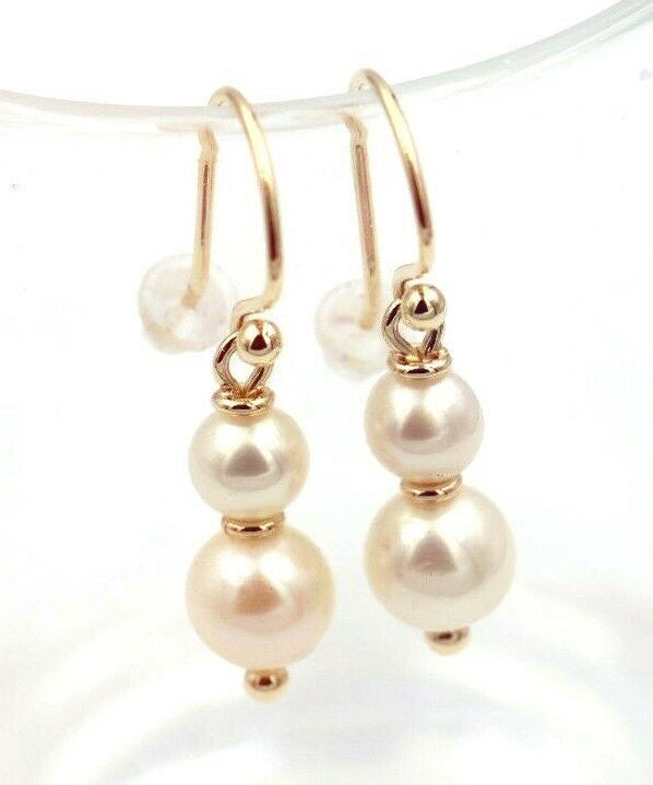 New 9ct 9k Yellow, Rose or White Gold 6mm & 8mm White Pearl With Open hooks Earrings