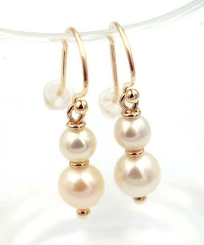 New 9ct 9k Yellow, Rose or White Gold 6mm & 8mm White Pearl With Open hooks Earrings