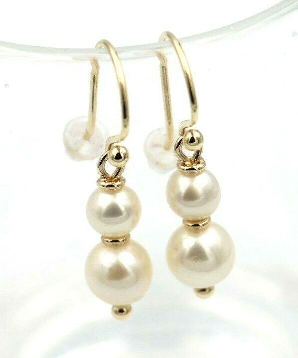 New 9ct 9k Yellow, Rose or White Gold 6mm & 8mm White Pearl With Open hooks Earrings