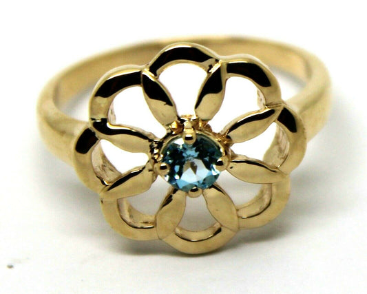 Genuine 9ct Yellow, Rose or White Gold Blue Topaz November Stone Flower Ring