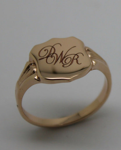 Genuine 9ct Solid Yellow, Rose or White Gold Large Signet Ring In Your Size P Plus Engraving 3 Initials