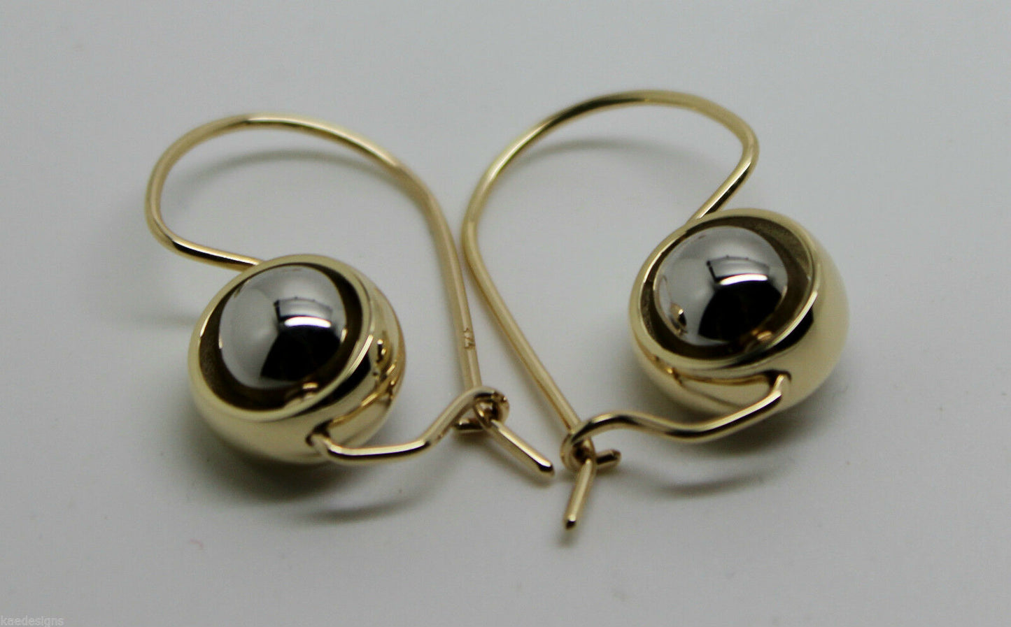 Genuine 9ct 9kt White & Yellow Gold Spinning Belcher Ball Drop Earrings