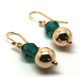 9ct Rose Gold 10mm Ball + 8mm Emerald Green Faceted Earrings *Free Express Post "