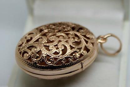 Kaedesigns, New Genuine Heavy 9kt 9ct Rose Gold Filigree Oval Pendant Locket