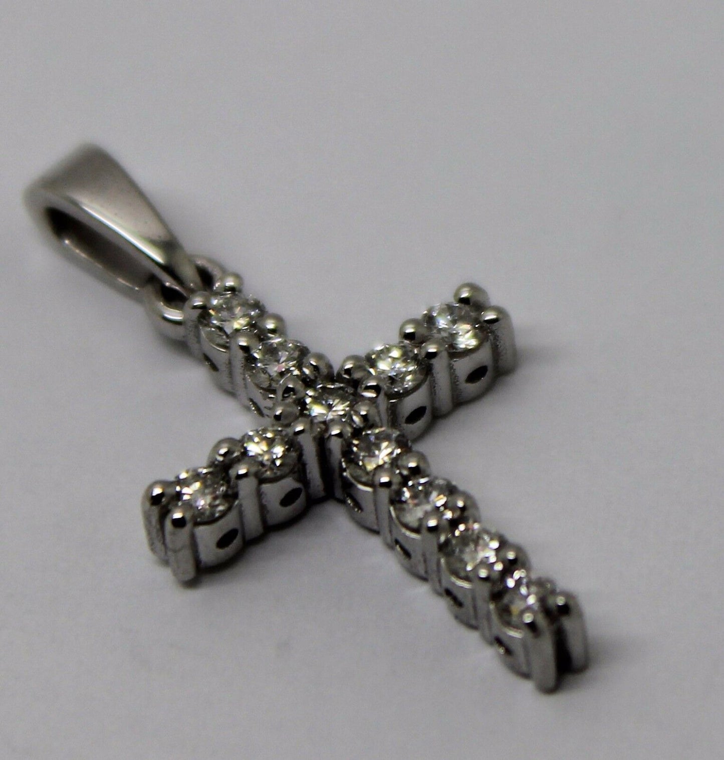 New Genuine 14ct 14k White Gold Cross Round Diamond Pendant