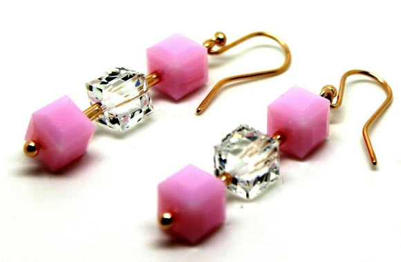9ct 9k Rose Gold 8mm Rose Drop Pink & Crystal Earrings *Free Express Post In Oz