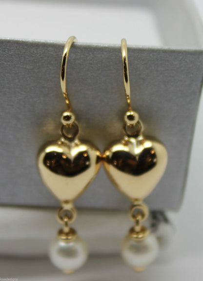 Kaedesigns, New 9ct 9k Yellow Gold Or White Gold Or Rose Gold Heart Pearl Earrings