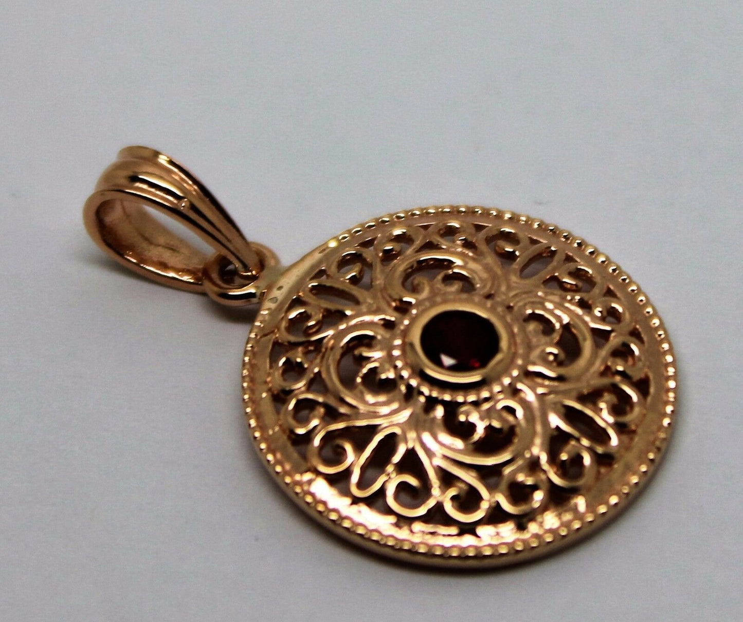 Kaedesigns, 9ct Yellow Gold or White Gold or Rose Gold filigree Ruby pendant