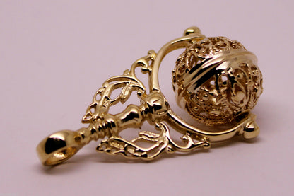 Kaedesigns, Genuine 9kt 9ct Yellow, Rose Or White Gold Large Filigree Ball Spinner Pendant Sp105