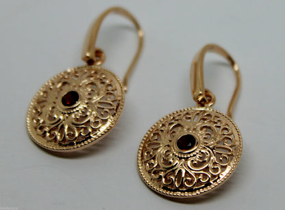 Kaedesigns New Genuine 9ct Yellow, Rose or White Gold Antique Red Ruby Filigree  Earrings