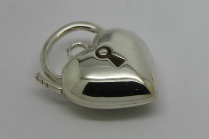 Sterling Silver 925 Bubble Heart Large Padlock Pendant 19.8mm 7.8g