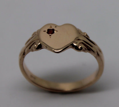 Size J, Kaedesigns 9ct Yellow, Rose or White Gold Heart Garnet Birthstone January Signet Ring