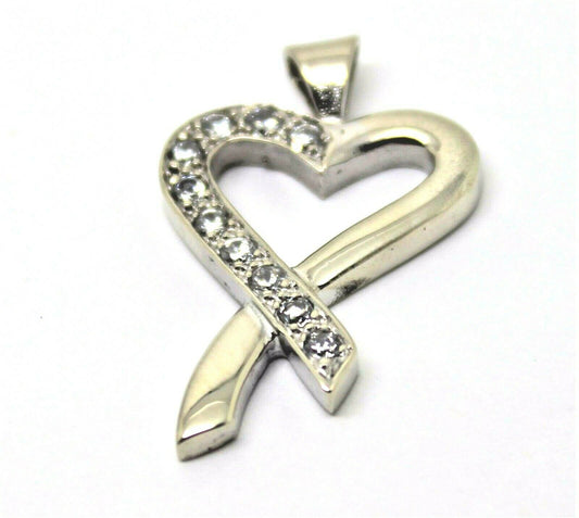 New 9ct Genuine White Gold Cubic Zirconia Heart Pendant