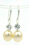 Oval Freshwater Cultured Pearl with 4-Claw 5mm Natural White CZ Hook Earrings