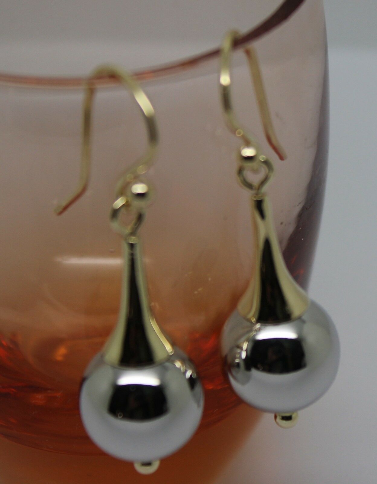 Genuine 9ct Yellow & White Gold 12mm Ball Drop Earrings