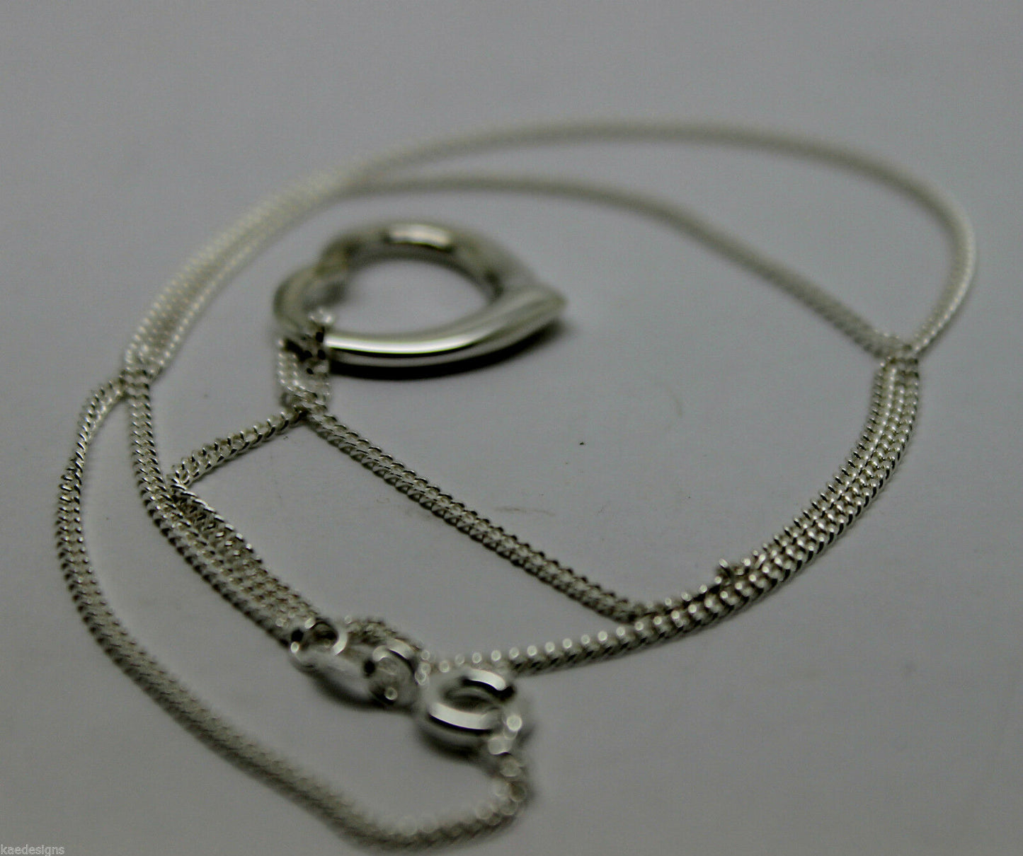 925 Sterling Silver Kerb Curb Link Chain Necklace 45cm & Heart Pendant