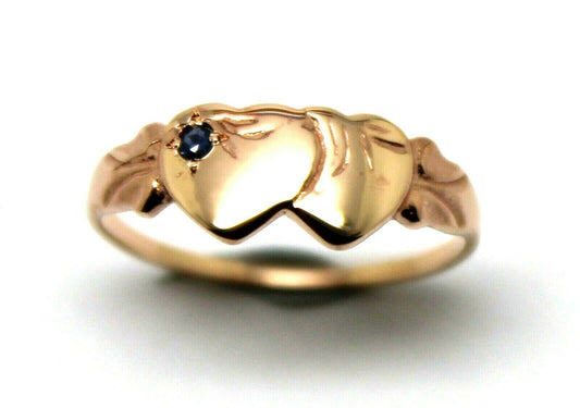 Size L Kaedesigns 9k 9ct Yellow, Rose & White Gold Aust Blue Sapphire Double Heart Signet Ring