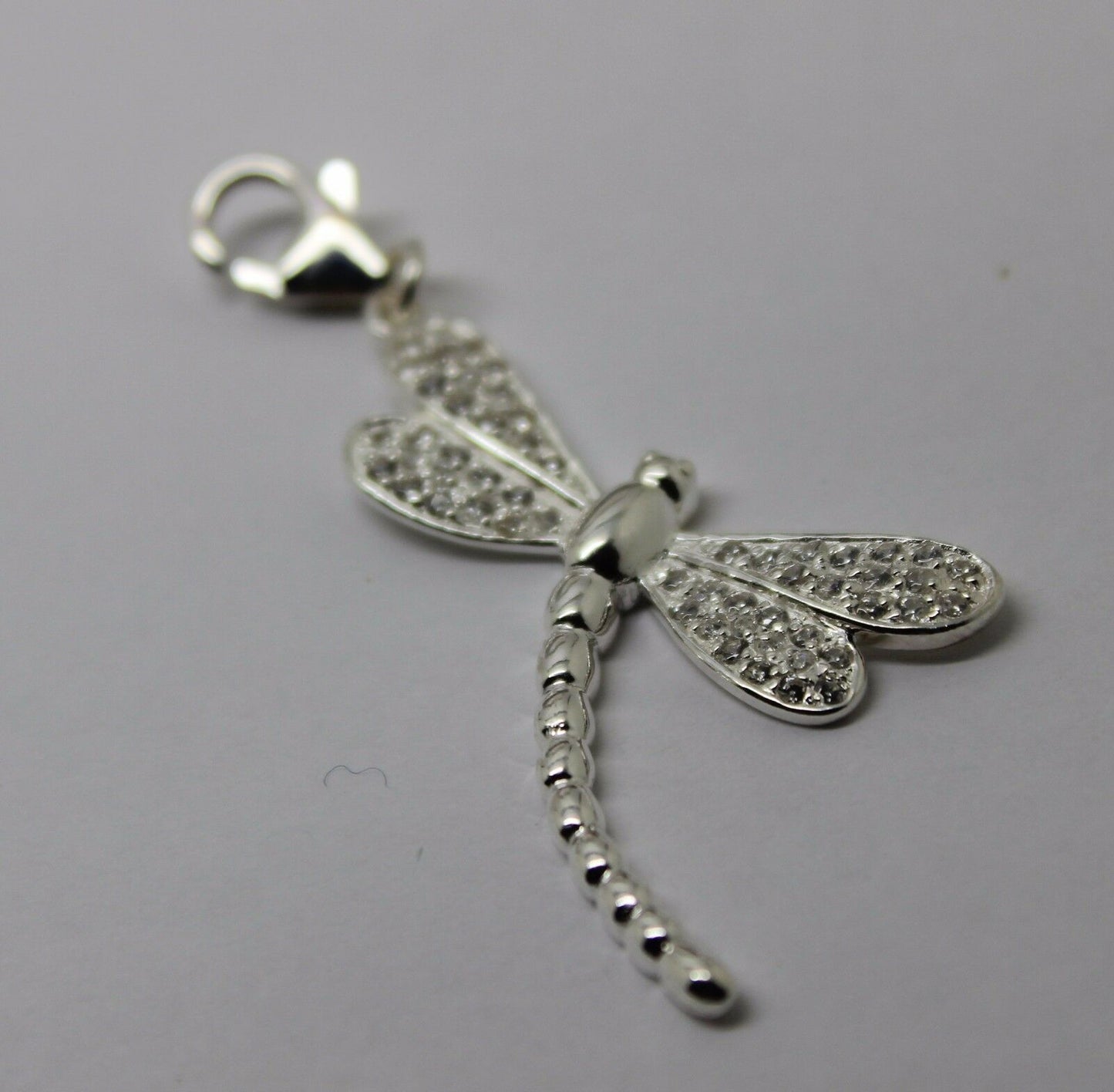 Sterling Silver 925 Dragonfly Cubic Zircon Pendant + Clasp