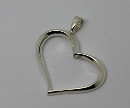 Genuine New Sterling Silver Large Modern Heart Pendant