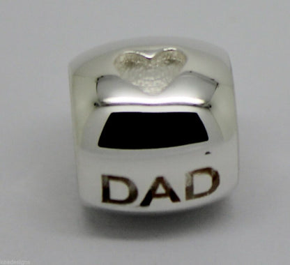 Kaedesigns,Genuine 9ct Yellow Or Rose Or White Gold Or Silver Dad Bead Charm