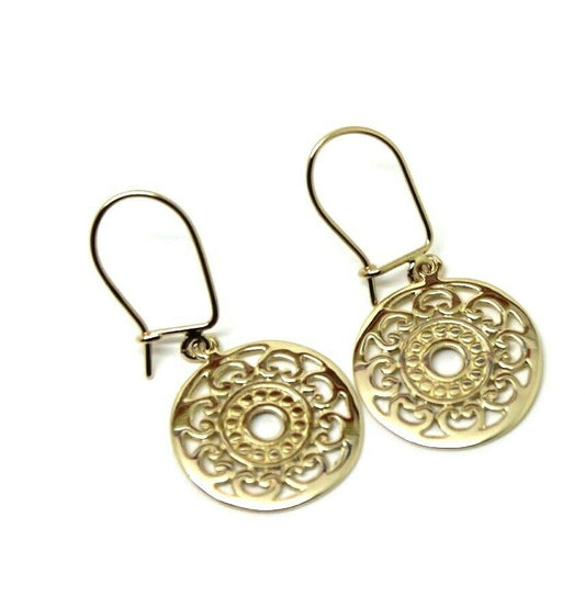 Genuine 9ct Yellow, Rose Or White Gold Flat Filigree Drop Round Closed Hooks Earrings