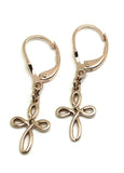 Genuine 9ct Yellow, White Or Rose Gold Continental Hooks Celtic Cross Earrings