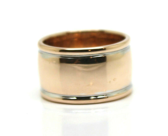 Size N 9ct 9kt Full Solid Rose Gold & White Gold Ridged Dome Ring 12mm Wide