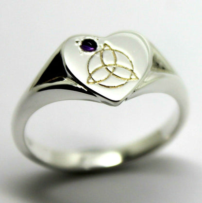 Kaedesigns,Genuine Sterling Silver Full Solid Celtic Signet Ring Amethyst Stone