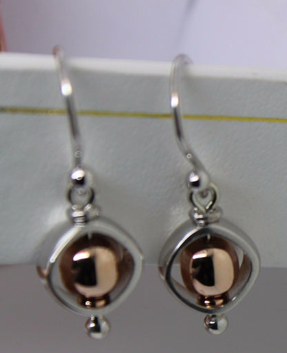 Kaedesigns Genuine 9ct 9kt White & Rose Gold 375 Belcher Ball Drop Earrings