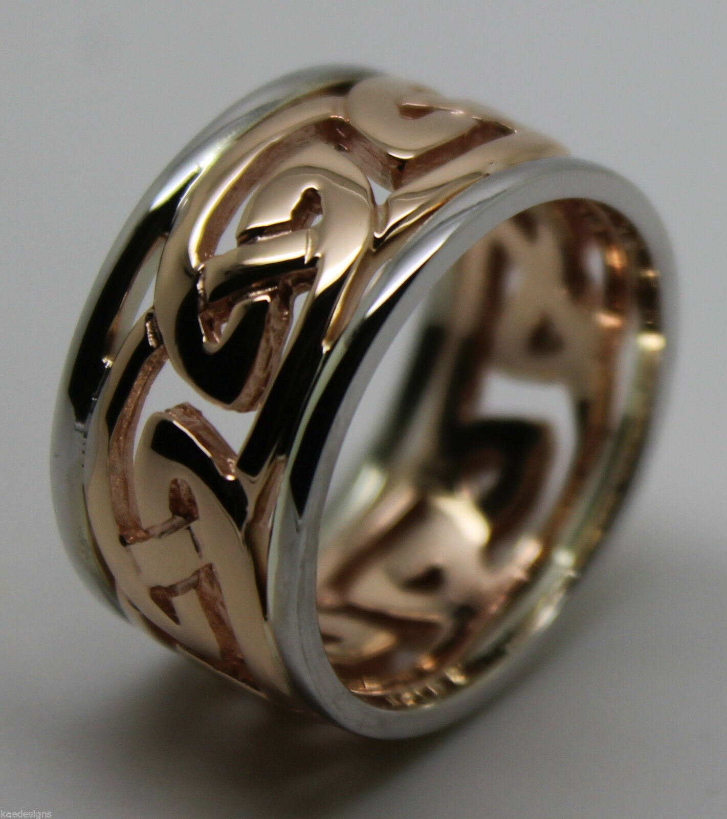 Kaedesigns, Genuine Heavy Solid New 9ct Rose & White Gold 12mm Large Celtic Ring