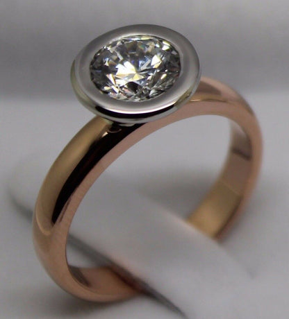 Size S Genuine 14ct Solid White & Rose Gold Cubic Zirconia Ring 373