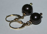 Genuine New 9ct 9kt Yellow Gold 10mm Black Pearl Continental Clip Earrings