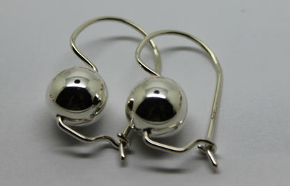 Genuine Sterling Silver 10mm Wide Ball Hook Earrings