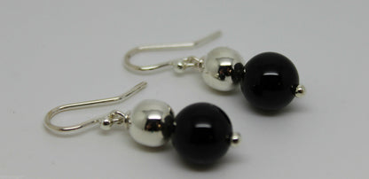 Sterling Silver 8mm Silver Ball & 10mm Onyx Wide Ball Earrings