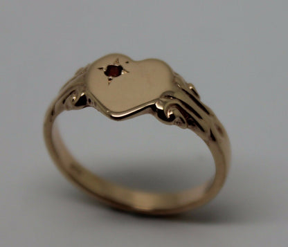 Size J, Kaedesigns 9ct Yellow, Rose or White Gold Heart Garnet Birthstone January Signet Ring