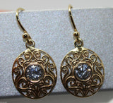9ct Yellow, White, or Rose Gold Cubic Zirconia Oval Filigree Hook Earrings