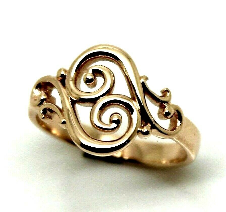 Genuine 9ct Gold 375 Full Solid Yellow, Rose or White Gold Filigree Swirl Ring - Choose your size from N to S