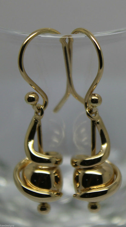 Kaedesigns, 9ct Yellow Or White Or Rose Gold 8mm Hook Swirl Ball Drop Earrings