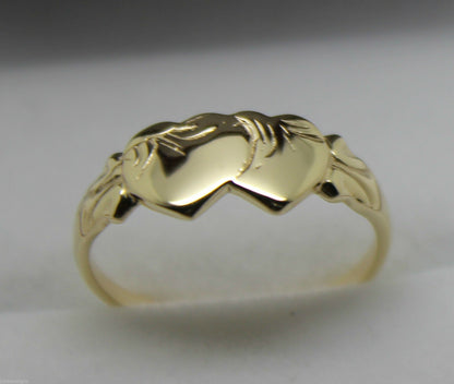 Size O Solid New 9ct 9Kt Yellow Gold Double Heart Signet Ring