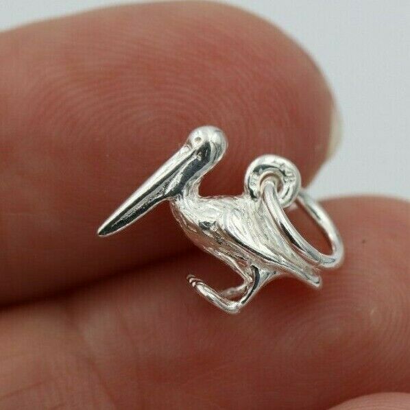 Sterling Silver Small Pelican Bird Charm or Pendant + jump ring