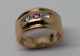 9ct 9k Full Solid Rose Gold Aquamarine + Pink Sapphire Thick Dome Ring 10mm Wide