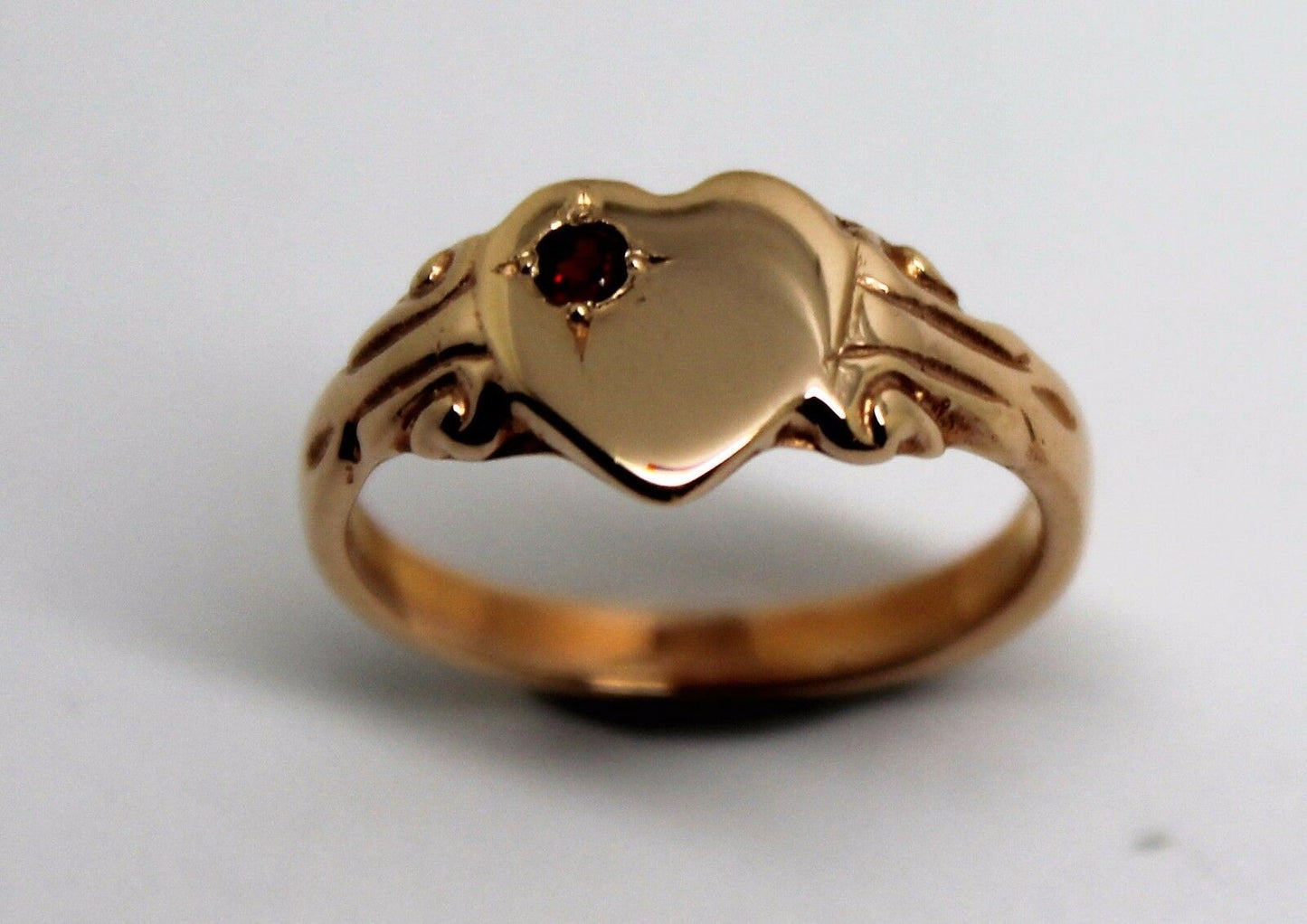 Genuine Solid 9ct Rose Gold Ruby Stone Heart Signet Ring -July Birthstone