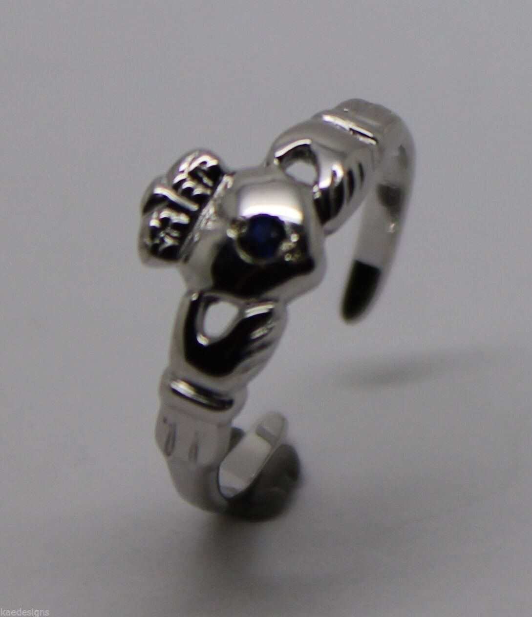 Genuine 9ct White Gold Irish Claddagh Blue Sapphire Toe Ring