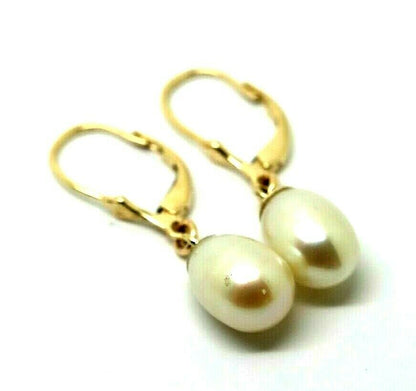 Genuine 9ct Yellow, Rose or White Gold 11mm Oval Continental Hooks Freshwater Pearl Ball Earrings