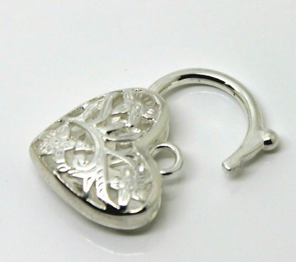 Large Sterling Silver 925 Filigree Heart Padlock Pendant 20mm