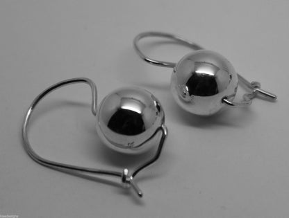 Genuine Extra Large Sterling Silver 925 14mm Ball Drop Earrings