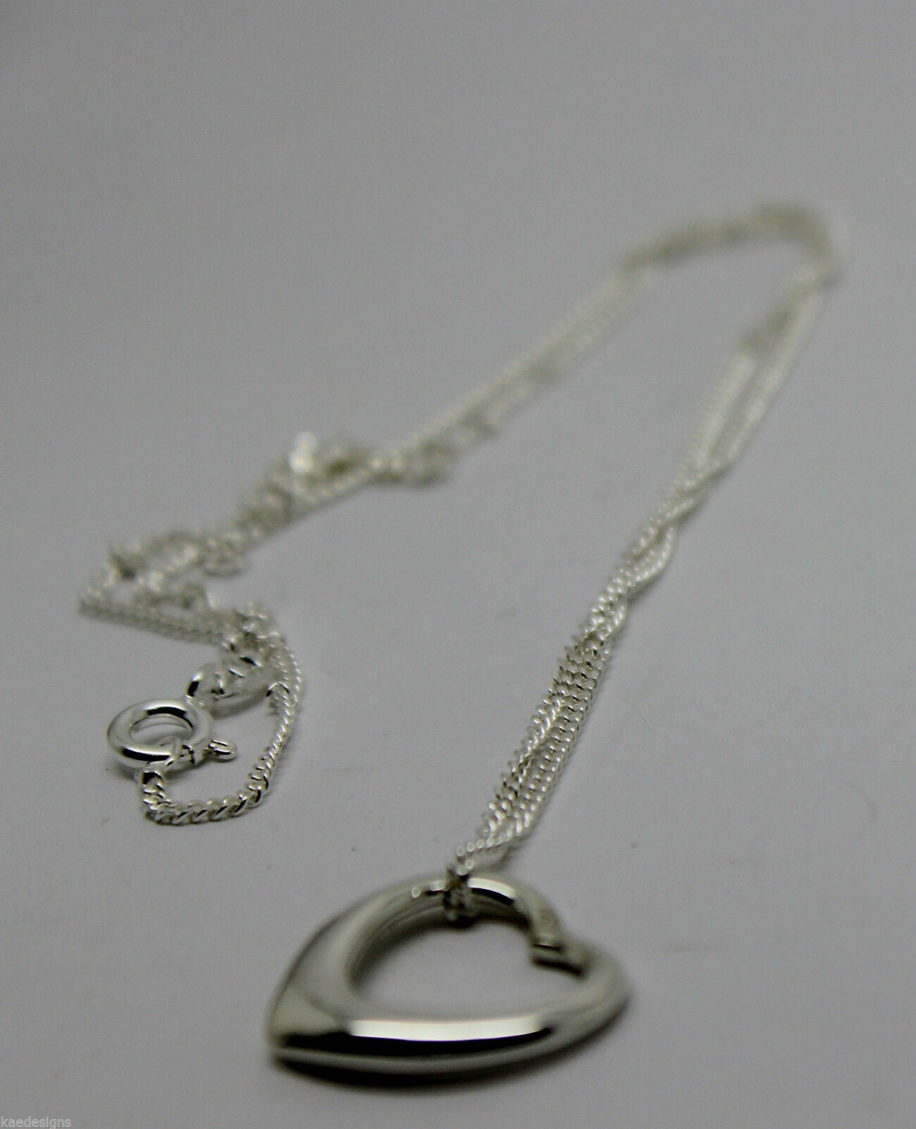 925 Sterling Silver Kerb Curb Link Chain Necklace 45cm & Heart Pendant